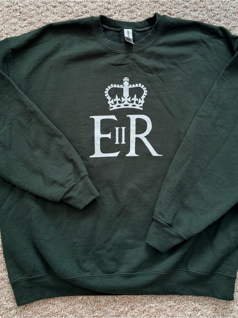 Gildan Dark Green Crewneck Sweatshirt with White Crown Graphic